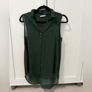 H&M Dark Green Sleeveless Button Down Shirt